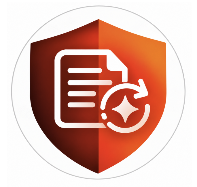 VeroTender-logo: oranje schild met een document en ronde pijl